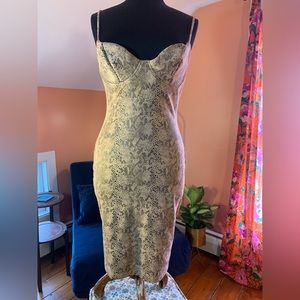 Beige/tan, snake print, bodycon, midi dress